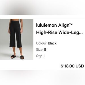 Lulu lemon wide leg capri size 8. Never worn without tags.